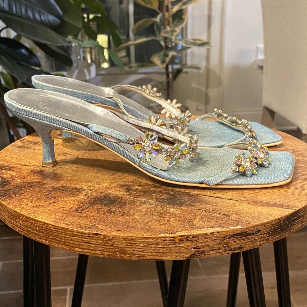 Giuseppe Zanotti Denim and Crystal Embellished Heels